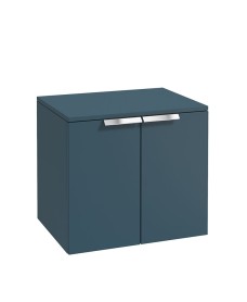 STOCKHOLM Wall Hung 60cm Two Door Countertop Vanity Unit Matt Ocean Blue- Brushed Chrome Handles