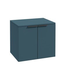 STOCKHOLM Wall Hung 60cm Two Door Countertop Vanity Unit Matt Ocean Blue- Matt Black Handles