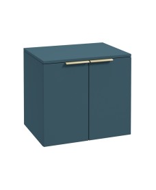 STOCKHOLM Wall Hung 60cm Two Door Countertop Vanity Unit Matt Ocean Blue- Brushed Gold Handles