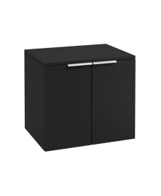 STOCKHOLM Wall Hung 60cm Two Door Countertop Vanity Unit Matt Black- Brushed Chrome Handles