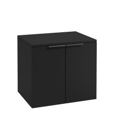 STOCKHOLM Wall Hung 60cm Two Door Countertop Vanity Unit Matt Black- Matt Black Handles