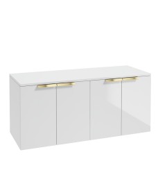STOCKHOLM Wall Hung 120cm Four Door Countertop Vanity Unit Gloss White - Brushed Gold Handle