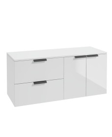 STOCKHOLM Wall Hung 120cm Two Drawer/Two Door Countertop Vanity Unit Gloss White - Matt Black Handle