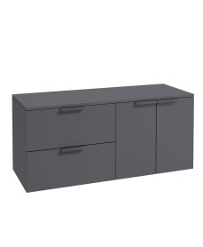 STOCKHOLM Wall Hung 120cm Two Drawer/Two Door Countertop Vanity Unit Matt Midnight Grey - Matt Black Handle