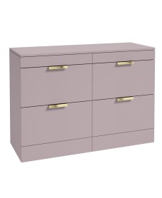 STOCKHOLM Wall Hung 120cm Four Drawer Countertop Vanity Unit Matt Cashmere Pink - Brushed Gold Handle