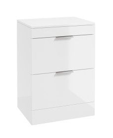 STOCKHOLM Floor Standing 60cm Two Drawer Countertop Vanity Unit Gloss White - Brushed Chrome Handle