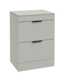 STOCKHOLM Floor Standing 60cm Two Drawer Countertop Vanity Unit Matt Arctic Grey - Matt Black Handle