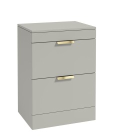 STOCKHOLM Floor Standing 60cm Two Drawer Countertop Vanity Unit Matt Arctic Grey - Brushed Gold Handle