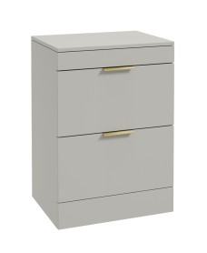 STOCKHOLM Floor Standing 60cm Two Drawer Countertop Vanity Unit Matt Arctic Grey - Brushed Gold Handle