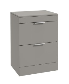 STOCKHOLM Floor Standing 60cm Two Drawer Countertop Vanity Unit Matt Khaki - Brushed Chrome Handle