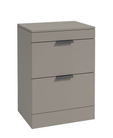 STOCKHOLM Floor Standing 60cm Two Drawer Countertop Vanity Unit Matt Khaki - Matt Black Handle