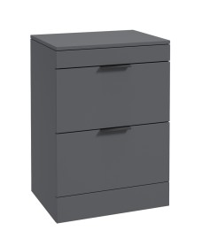 STOCKHOLM Floor Standing 60cm Two Drawer Countertop Vanity Unit Matt Midnight Grey - Matt Black Handle