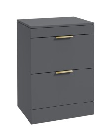 STOCKHOLM Floor Standing 60cm Two Drawer Countertop Vanity Unit Matt Midnight Grey - Brushed Gold Handle