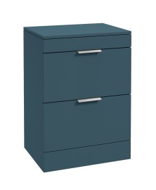 STOCKHOLM Floor Standing 60cm Two Drawer Countertop Vanity Unit Matt Ocean Blue - Brushed Chrome Handle