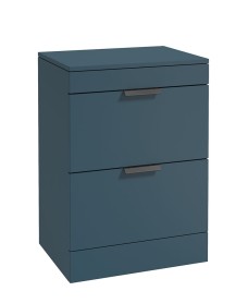 STOCKHOLM Floor Standing 60cm Two Drawer Countertop Vanity Unit Matt Ocean Blue - Matt Black Handle