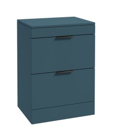 STOCKHOLM Floor Standing 60cm Two Drawer Countertop Vanity Unit Matt Ocean Blue - Matt Black Handle