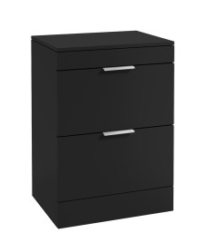 STOCKHOLM Floor Standing 60cm Two Drawer Countertop Vanity Unit Matt Black - Brushed Chrome Handle