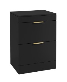 STOCKHOLM Floor Standing 60cm Two Drawer Countertop Vanity Unit Matt Black - Brushed Gold Handle