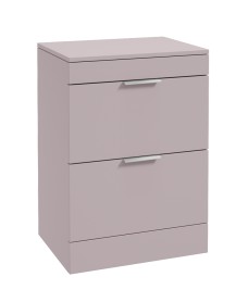 STOCKHOLM Floor Standing 60cm Two Drawer Countertop Vanity Unit Matt Cashmere Pink - Brushed Chrome Handle