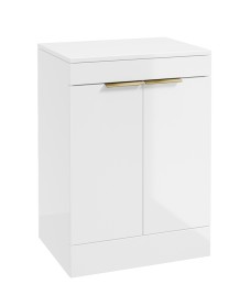 STOCKHOLM Floor Standing 60cm Two Door Countertop Vanity Unit Gloss White - Brushed Gold Handle