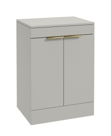 STOCKHOLM Floor Standing 60cm Two Door Countertop Vanity Unit Matt Arctic Grey - Brushed Gold Handle