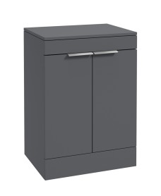 STOCKHOLM Floor Standing 60cm Two Door Countertop Vanity Unit Matt Midnight Grey - Brushed Chrome Handle