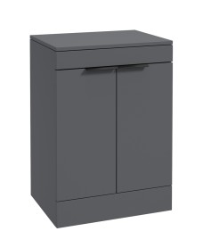 STOCKHOLM Floor Standing 60cm Two Door Countertop Vanity Unit Matt Midnight Grey - Matt Black Handle