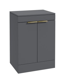 STOCKHOLM Floor Standing 60cm Two Door Countertop Vanity Unit Matt Midnight Grey - Brushed Gold Handle