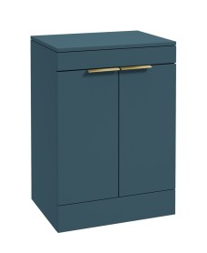 STOCKHOLM Floor Standing 60cm Two Door Countertop Vanity Unit Matt Ocean Blue - Brushed Gold Handle