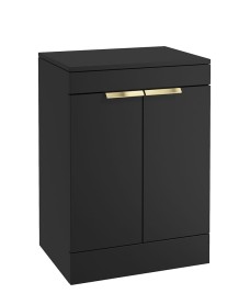 STOCKHOLM Floor Standing 60cm Two Door Countertop Vanity Unit Matt Black - Brushed Gold Handle