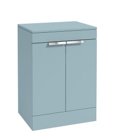 STOCKHOLM Floor Standing 60cm Two Door Countertop Vanity Unit Matt Morning Sky Blue - Brushed Chrome Handle