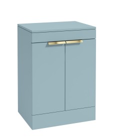 STOCKHOLM Floor Standing 60cm Two Door Countertop Vanity Unit Matt Morning Sky Blue - Brushed Gold Handle