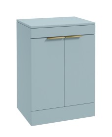 STOCKHOLM Floor Standing 60cm Two Door Countertop Vanity Unit Matt Morning Sky Blue - Brushed Gold Handle