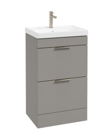 STOCKHOLM Floorstanding 50cm Two Drawer Vanity Unit Matt Khaki - Brushed Nickel Handles