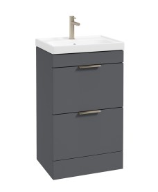 STOCKHOLM Floorstanding 50cm Two Drawer Vanity Unit Matt Midnight Grey - Brushed Nickel Handles