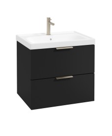 STOCKHOLM Wall Hung 60cm Two Drawer Vanity Unit Matt Black - Brushed Nickel Handles