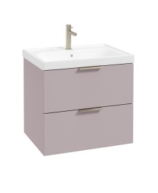 STOCKHOLM Wall Hung 60cm Two Drawer Vanity Unit Matt Cashmere Pink - Brushed Nickel Handles