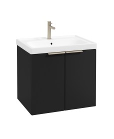 STOCKHOLM Wall Hung 60cm Two Door Vanity Unit Matt Black- Brushed Nickel Handles