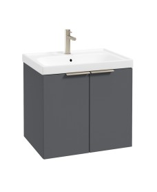 STOCKHOLM Wall Hung 60cm Two Door Vanity Unit Matt Midnight Grey- Brushed Nickel Handles