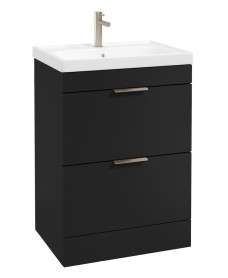 STOCKHOLM Floorstanding 60cm Two Drawer Vanity Unit Matt Black - Brushed Nickel Handles