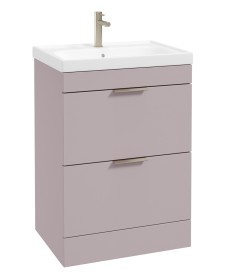 STOCKHOLM Floorstanding 60cm Two Drawer Vanity Unit Matt Cashmere Pink - Brushed Nickel Handles