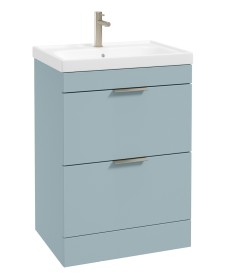 STOCKHOLM Floorstanding 60cm Two Drawer Vanity Unit Matt Morning Sky Blue - Brushed Nickel Handles