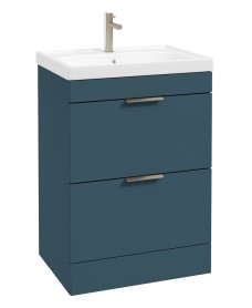 STOCKHOLM Floorstanding 60cm Two Drawer Vanity Unit Matt Ocean Blue - Brushed Nickel Handles