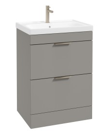 STOCKHOLM Floorstanding 60cm Two Drawer Vanity Unit Matt Khaki - Brushed Nickel Handles