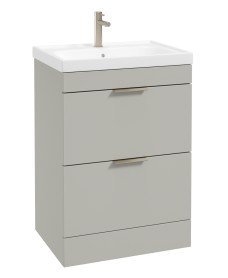 STOCKHOLM Floorstanding 60cm Two Drawer Vanity Unit Matt Arctic Grey - Brushed Nickel Handles