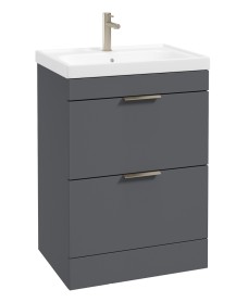 STOCKHOLM Floorstanding 60cm Two Drawer Vanity Unit Matt Midnight Grey - Brushed Nickel Handles