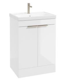 STOCKHOLM Floorstanding 60cm Two Door Vanity Unit Gloss White - Brushed Nickel Handles