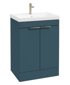 STOCKHOLM Floorstanding 60cm Two Door Vanity Unit Matt Ocean Blue - Brushed Nickel Handles