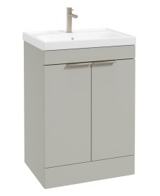 STOCKHOLM Floorstanding 60cm Two Door Vanity Unit Matt Arctic Grey - Brushed Nickel Handles