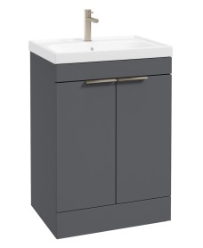 STOCKHOLM Floorstanding 60cm Two Door Vanity Unit Matt Midnight Grey - Brushed Nickel Handles